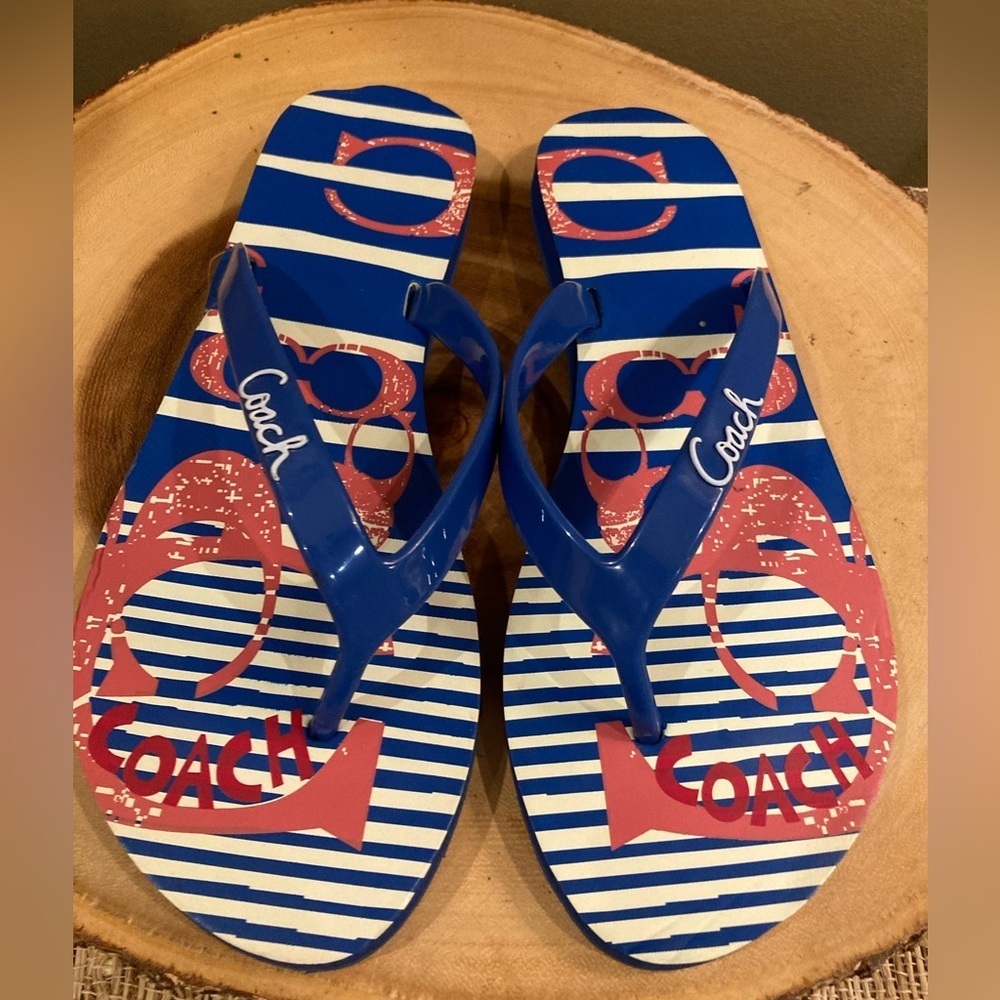 Coach Kali Jelly/Popular Nautical Striped Flip Flops Size‎ 8 New